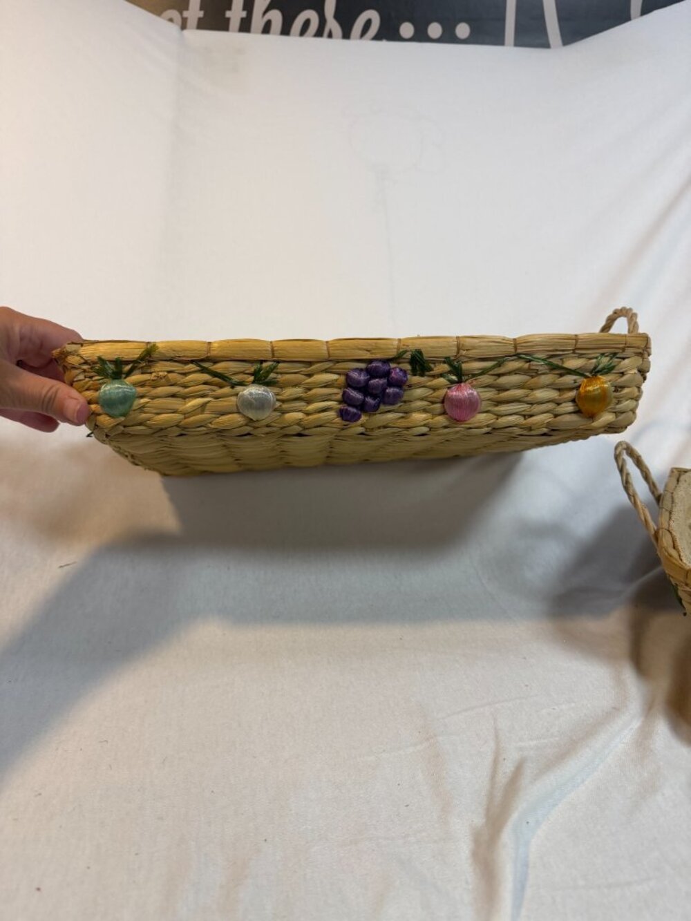 Nesting Baskets Set 3 Woven Straw Raffia Fruit Casserole Carrier Boho Vintage - Picture 7 of 9